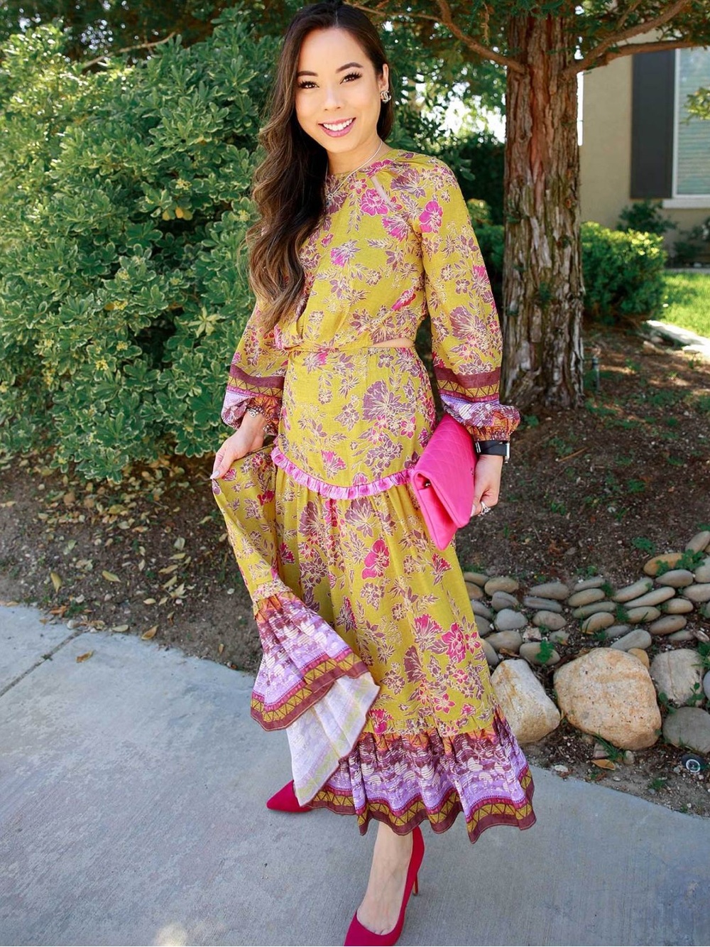 Anthropologie Current Air Boho Yellow Cutout Floral Prairie Maxi Dress in Medium